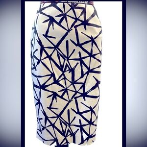 Lafayette 148 New York White Black Geometric Abstract Print Lined Pencil Skirt 8